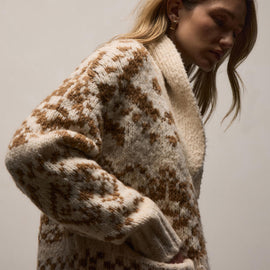 Chalet Intarsia Cardigan In Ivory/Whiskey | James Perse Los Angeles / Womens