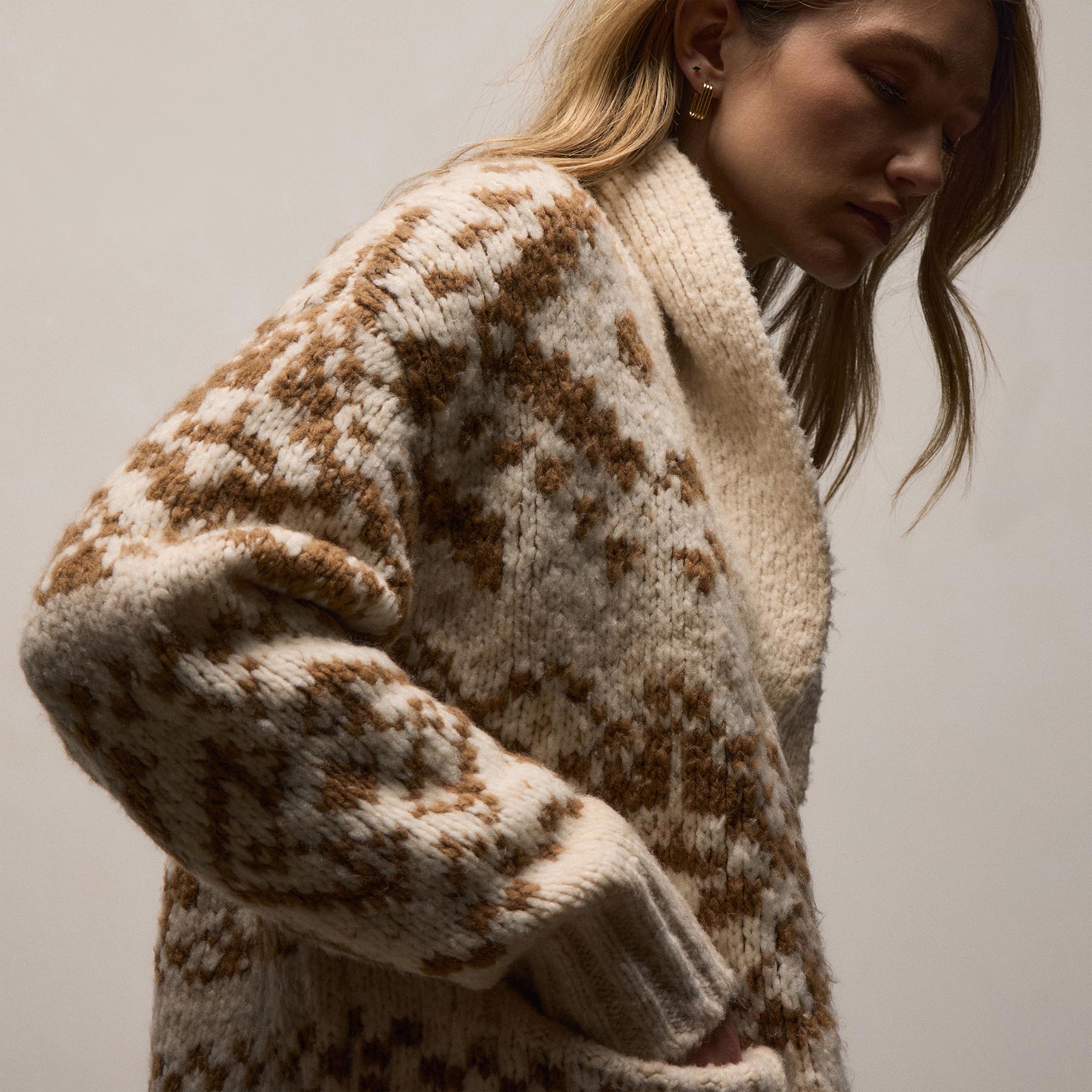 Chalet Intarsia Cardigan - Ivory/Whiskey | James Perse Los Angeles