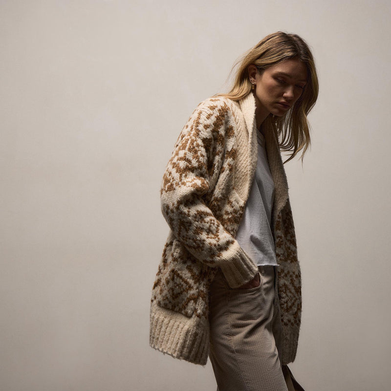 Chalet Intarsia Cardigan In Ivory/Whiskey | James Perse Los Angeles / Womens