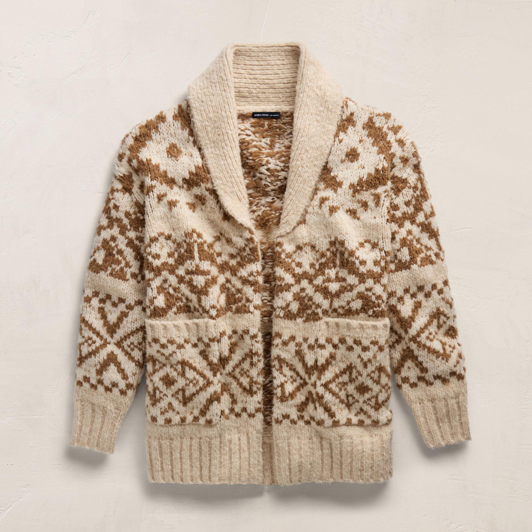 Chalet Intarsia Cardigan In Ivory/Whiskey | James Perse Los Angeles