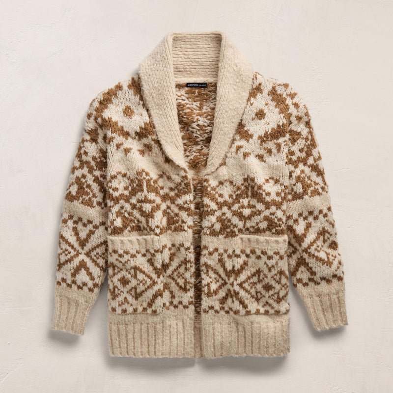 Chalet Intarsia Cardigan In Ivory/Whiskey | James Perse Los Angeles
