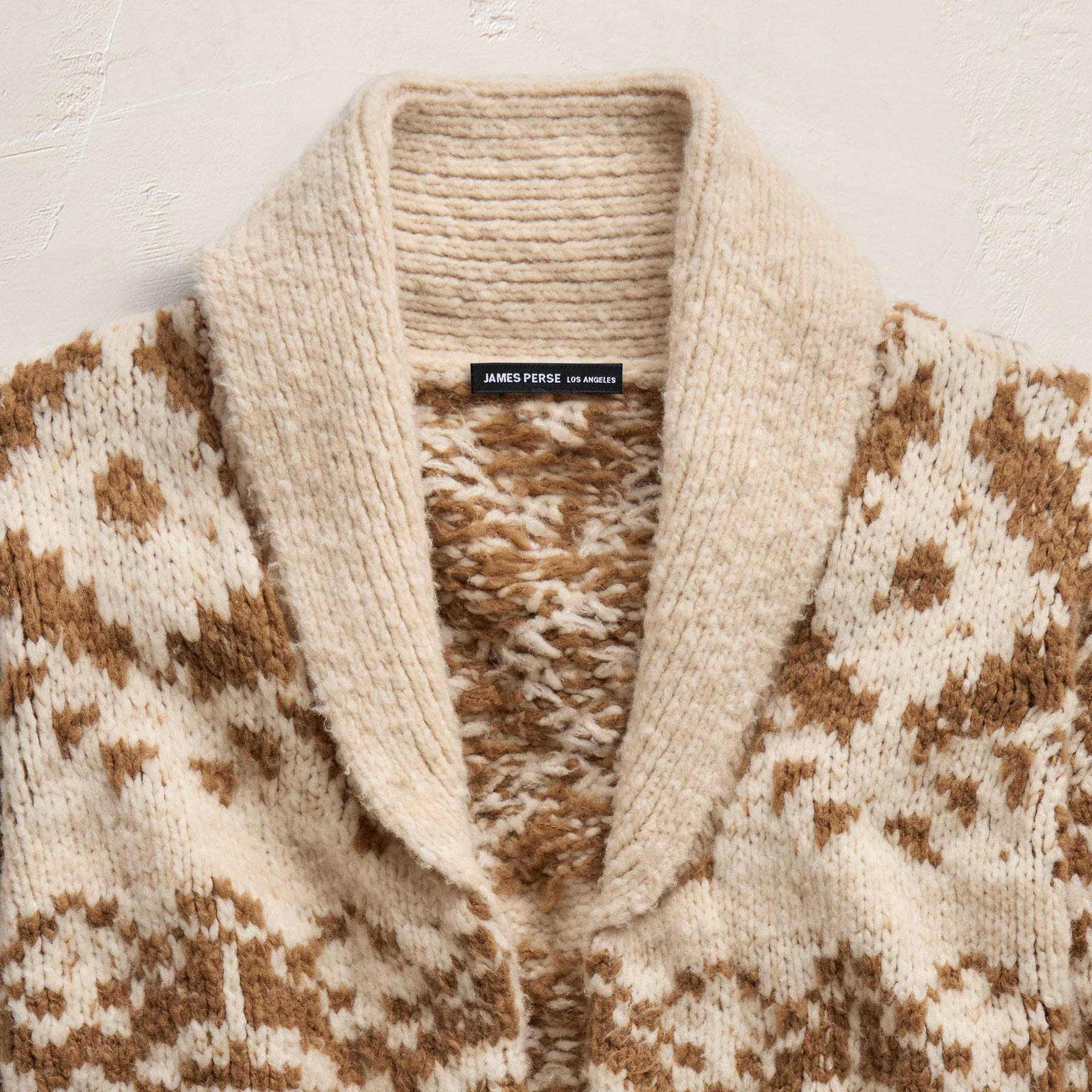 Chalet Intarsia Cardigan In Ivory/Whiskey | James Perse Los Angeles