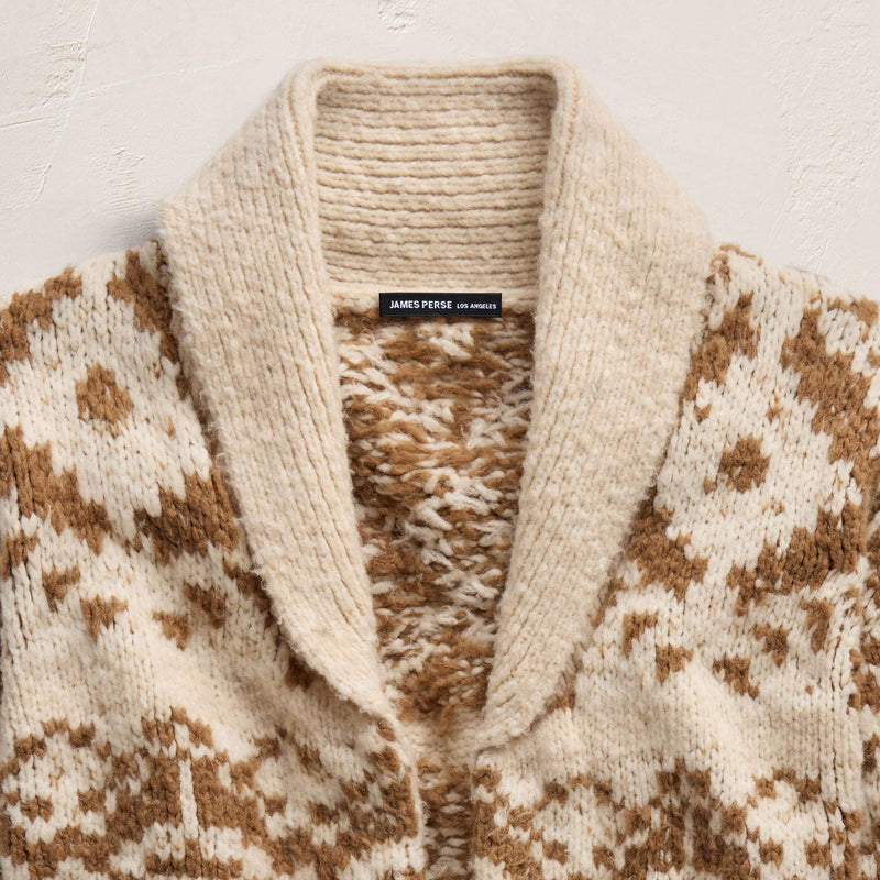Chalet Intarsia Cardigan In Ivory/Whiskey | James Perse Los Angeles