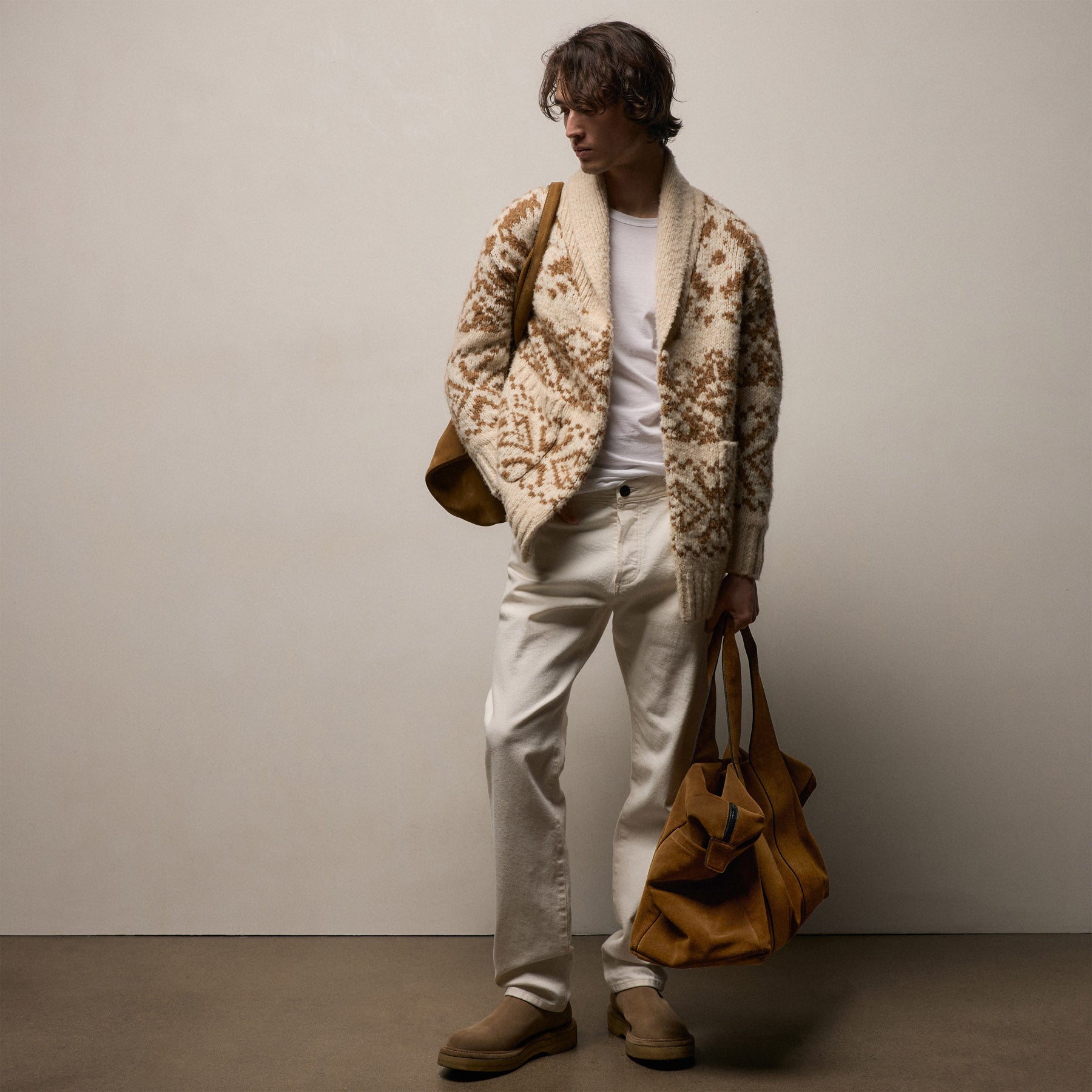 Chalet Intarsia Cardigan - Ivory/Whiskey | James Perse Los Angeles