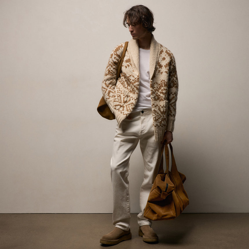 Chalet Intarsia Cardigan In Ivory/Whiskey | James Perse Los Angeles / Mens