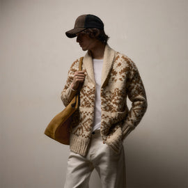 Chalet Intarsia Cardigan In Ivory/Whiskey | James Perse Los Angeles / Mens