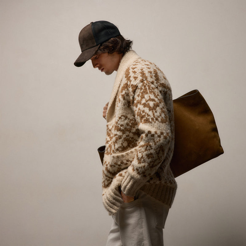 Chalet Intarsia Cardigan In Ivory/Whiskey | James Perse Los Angeles / Mens