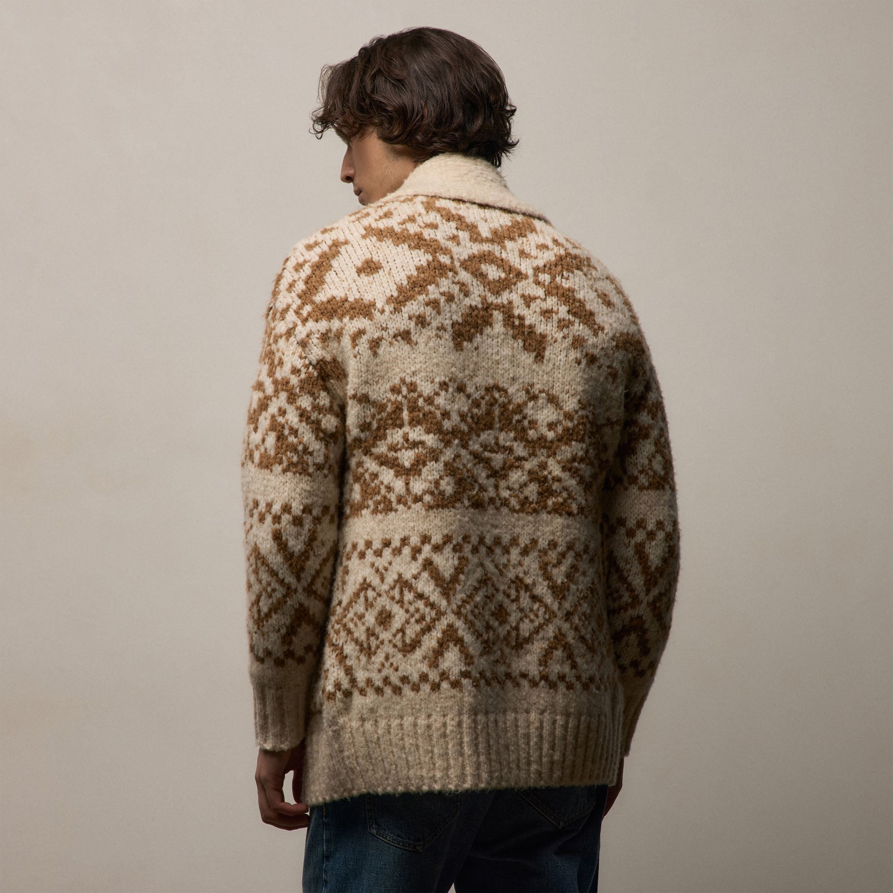Chalet Intarsia Cardigan In Ivory/Whiskey | James Perse Los Angeles / Mens