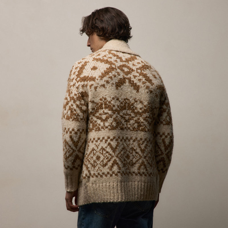 Chalet Intarsia Cardigan In Ivory/Whiskey | James Perse Los Angeles / Mens