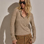 Linen Cotton Ribbed Polo Sweater in Natural Melange | James Perse Los Angeles
