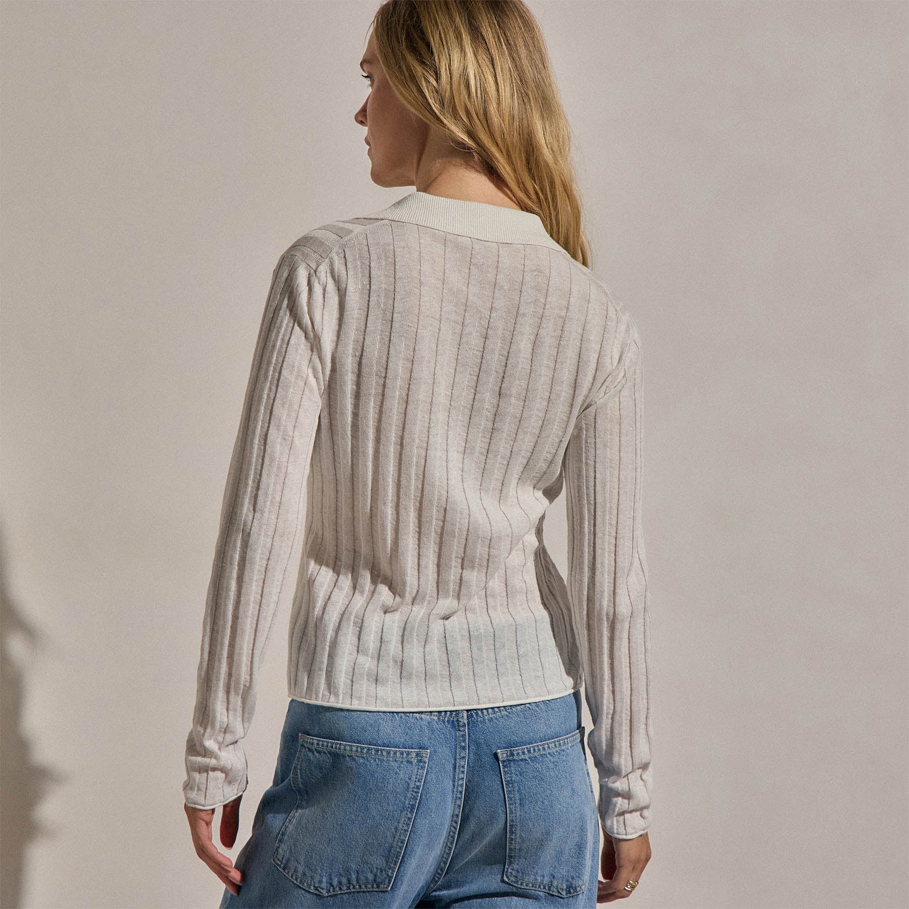 Linen Cotton Ribbed Polo Sweater in White | James Perse Los Angeles