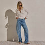 Linen Cotton Ribbed Polo Sweater in White | James Perse Los Angeles