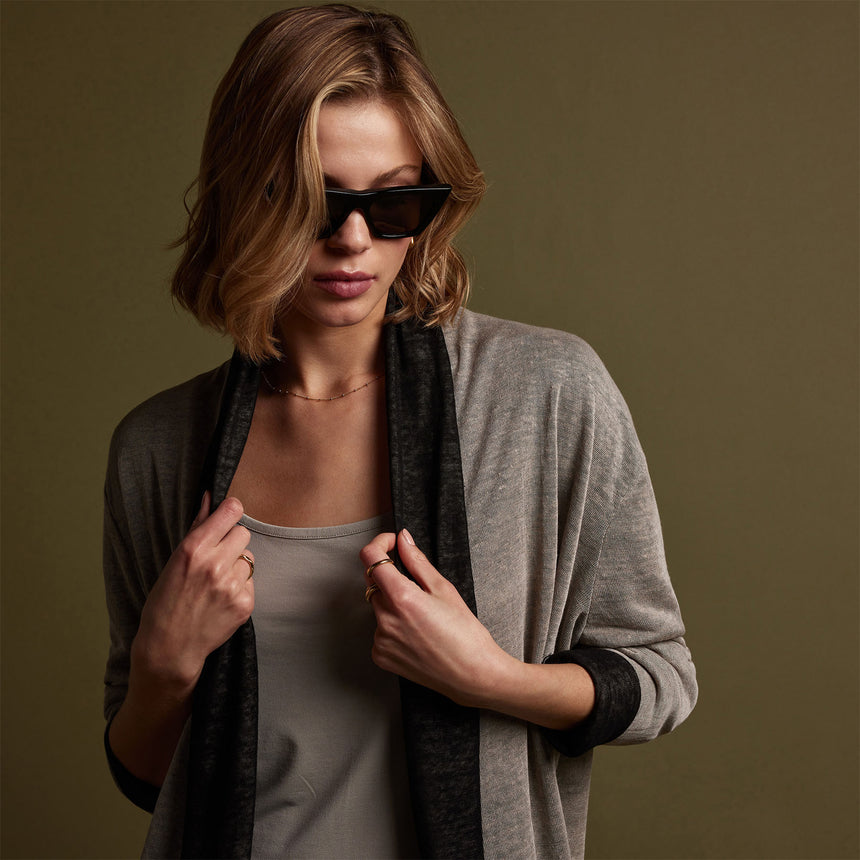 Dunes linen Cardigan  in Natural/Black | James Perse Los Angeles