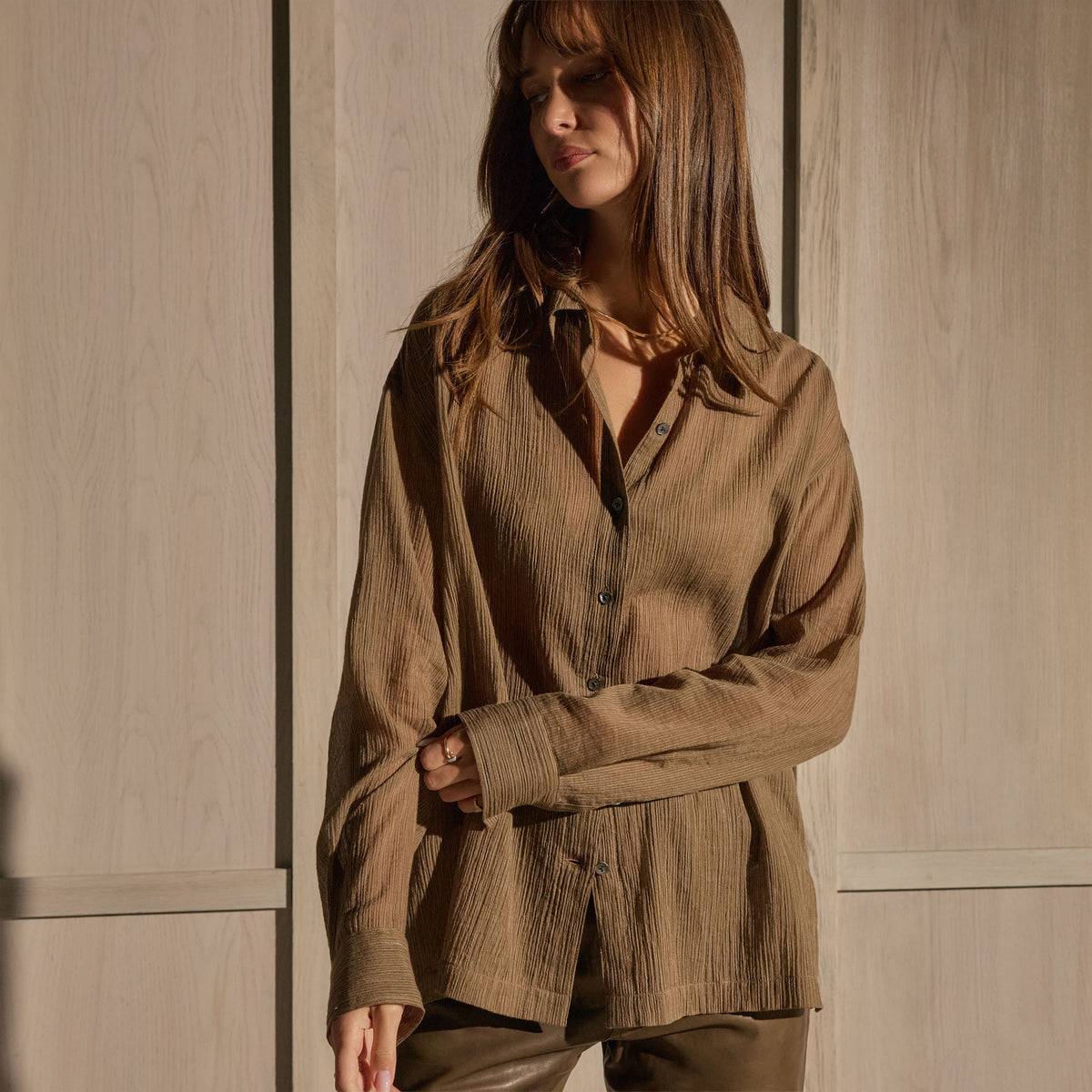 Long Sleeve Stripe Shirt - Earth | James Perse Los Angeles