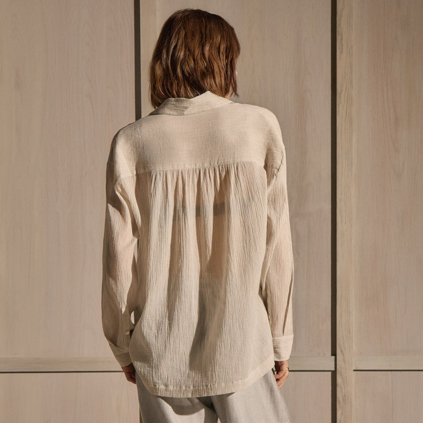 Crinkled Cotton Shirt in Off White | James Perse Los Angeles