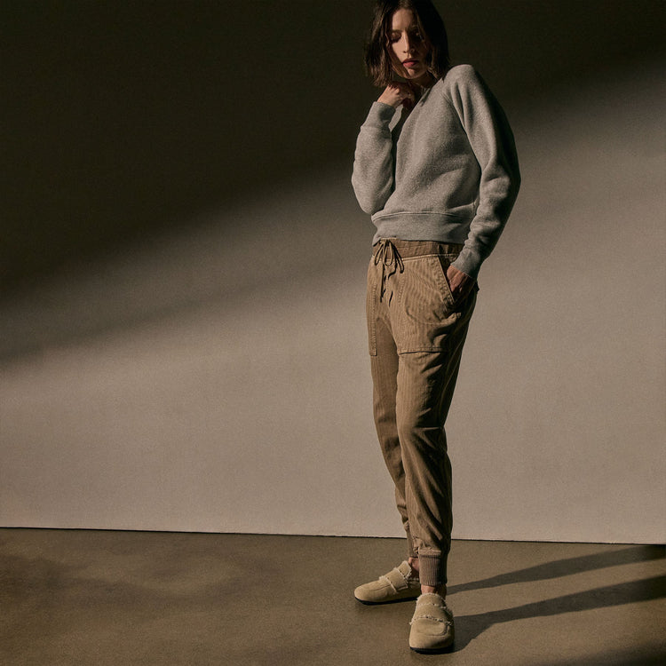 Herringbone Twill Mxd Media Pant in Soft Beige Pigment | James Perse Los Angeles