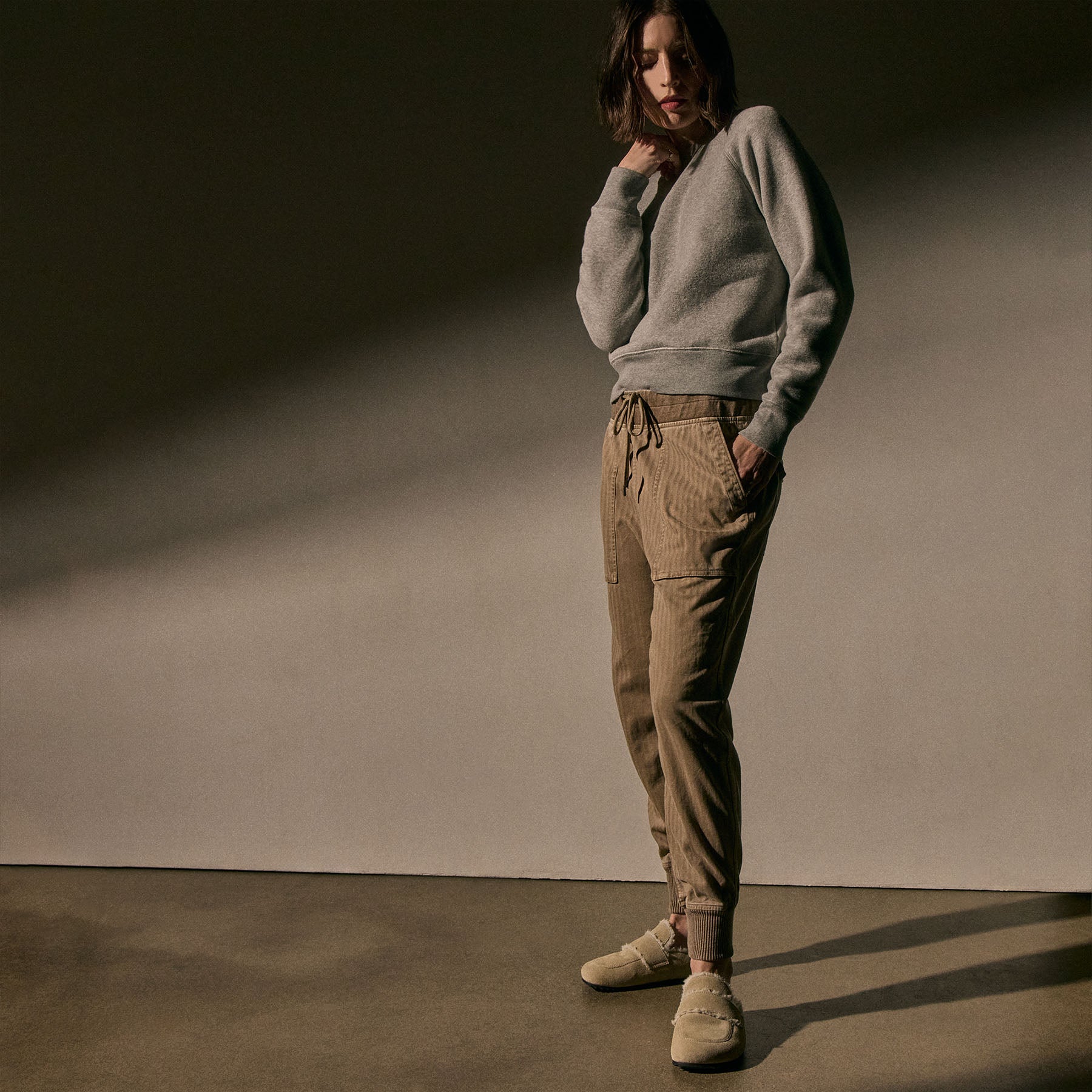 Women's Suede Shearling Loafer - Sand/Ivory | James Perse Los Angeles