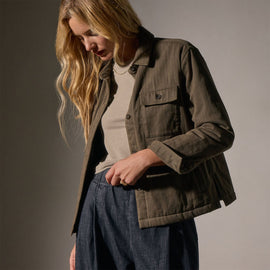 Herringbone Shirt Jacket  in Army Green | James Perse Los Angeles