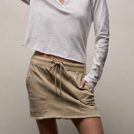 Herringbone Twill Mini Skirt in Light Khaki Pigment | James Perse Los Angeles