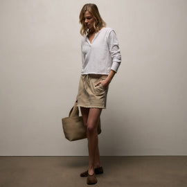 Herringbone Twill Mini Skirt in Light Khaki Pigment | James Perse Los Angeles