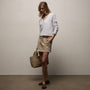 Herringbone Twill Mini Skirt in Light Khaki Pigment | James Perse Los Angeles