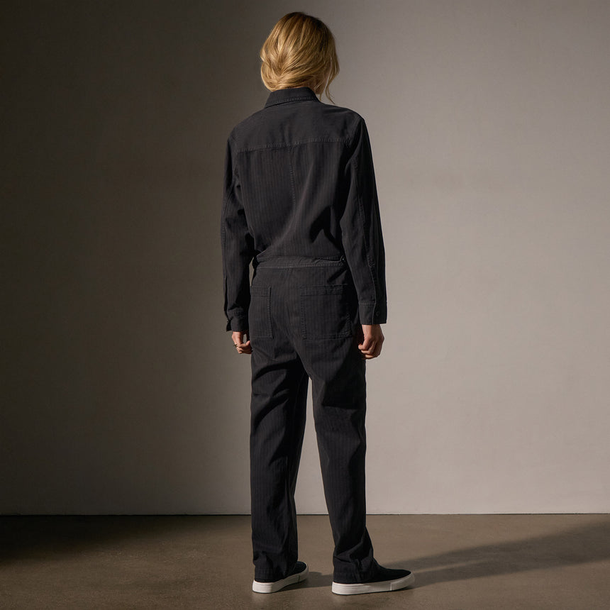 Stretch Herringbone Jumpsuit - Black