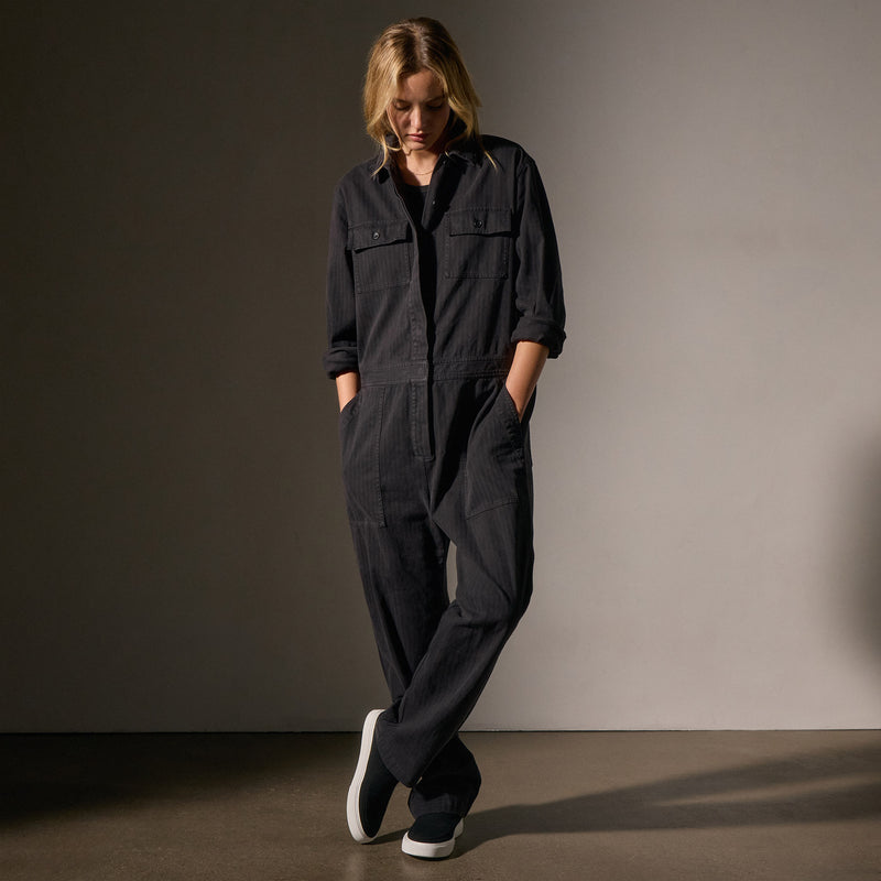 Stretch Herringbone Jumpsuit - Black