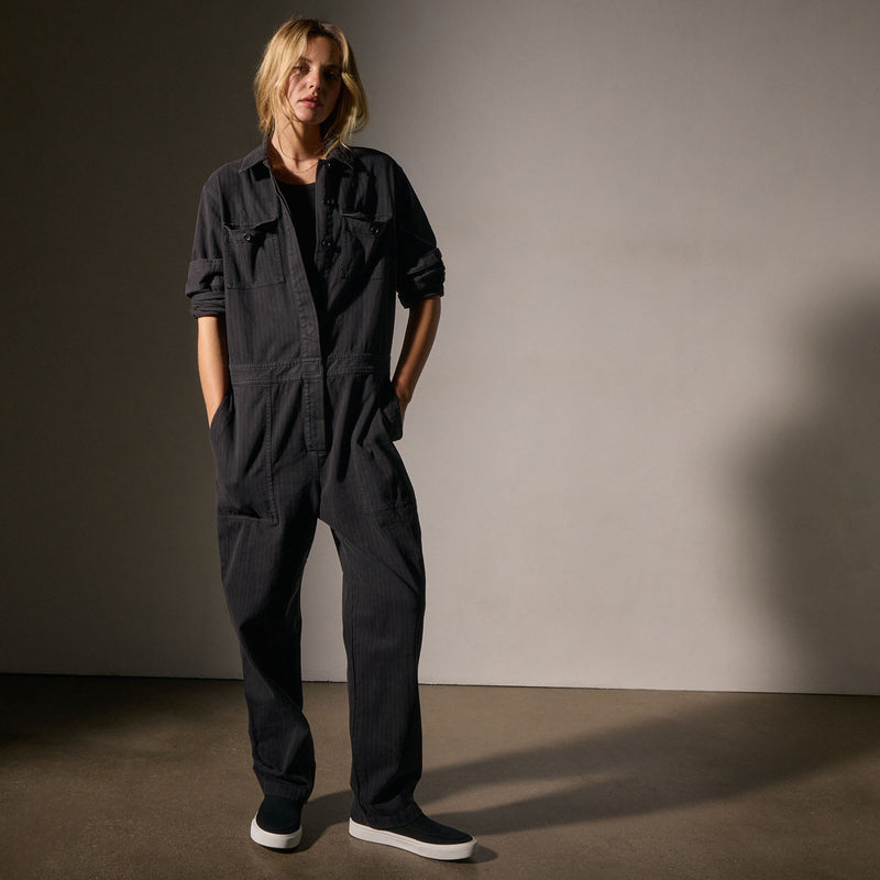 Stretch Herringbone Jumpsuit - Black
