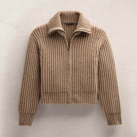 Recycled Cashmere Zip Funnel Neck in Coffee/Stucco | James Perse Los Angeles FLAT