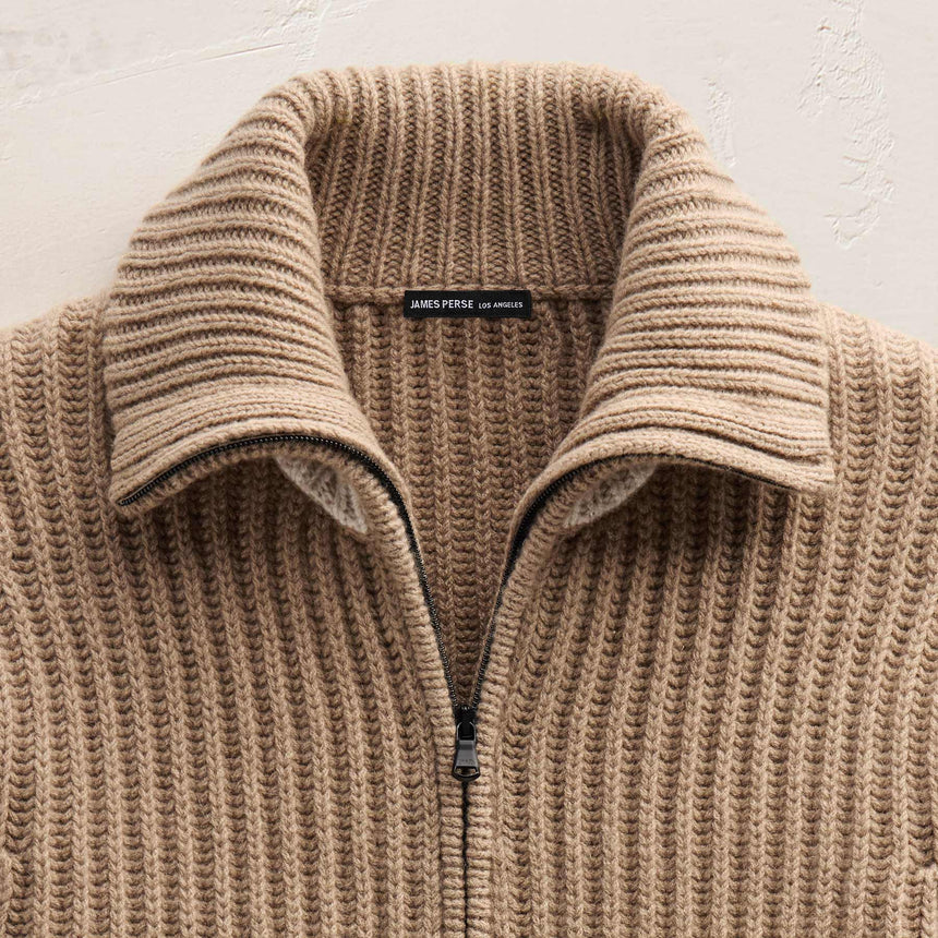Recycled Cashmere Zip Funnel Neck in Coffee/Stucco | James Perse Los Angeles FLAT