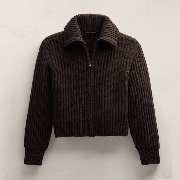 Recycled Cashmere Zip Funnel Neck in Kona/Black | James Perse Los Angeles FLAT