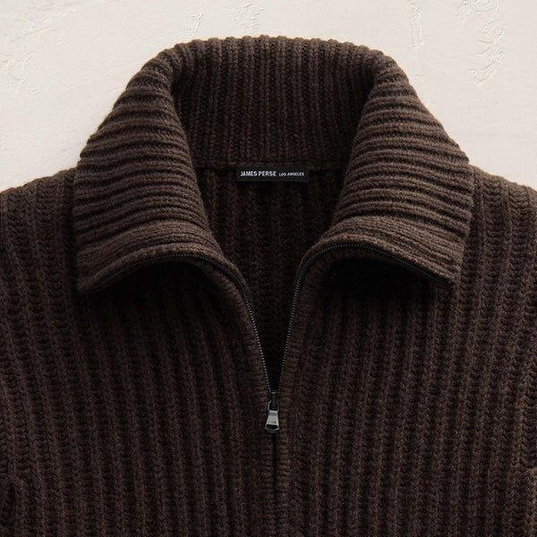 Recycled Cashmere Zip Funnel Neck in Kona/Black | James Perse Los Angeles FLAT