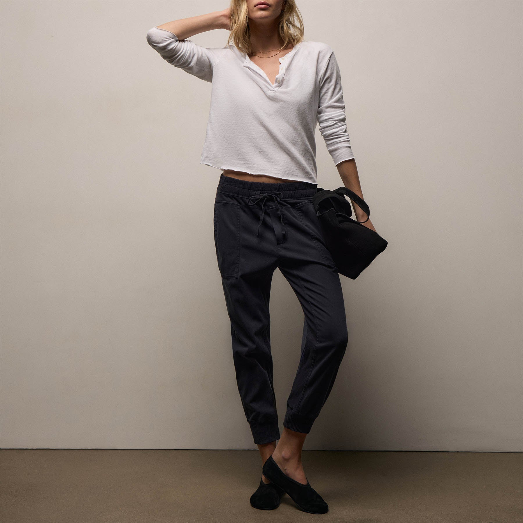 Mixed Media Pant in French Navy | James Perse Los Angeles