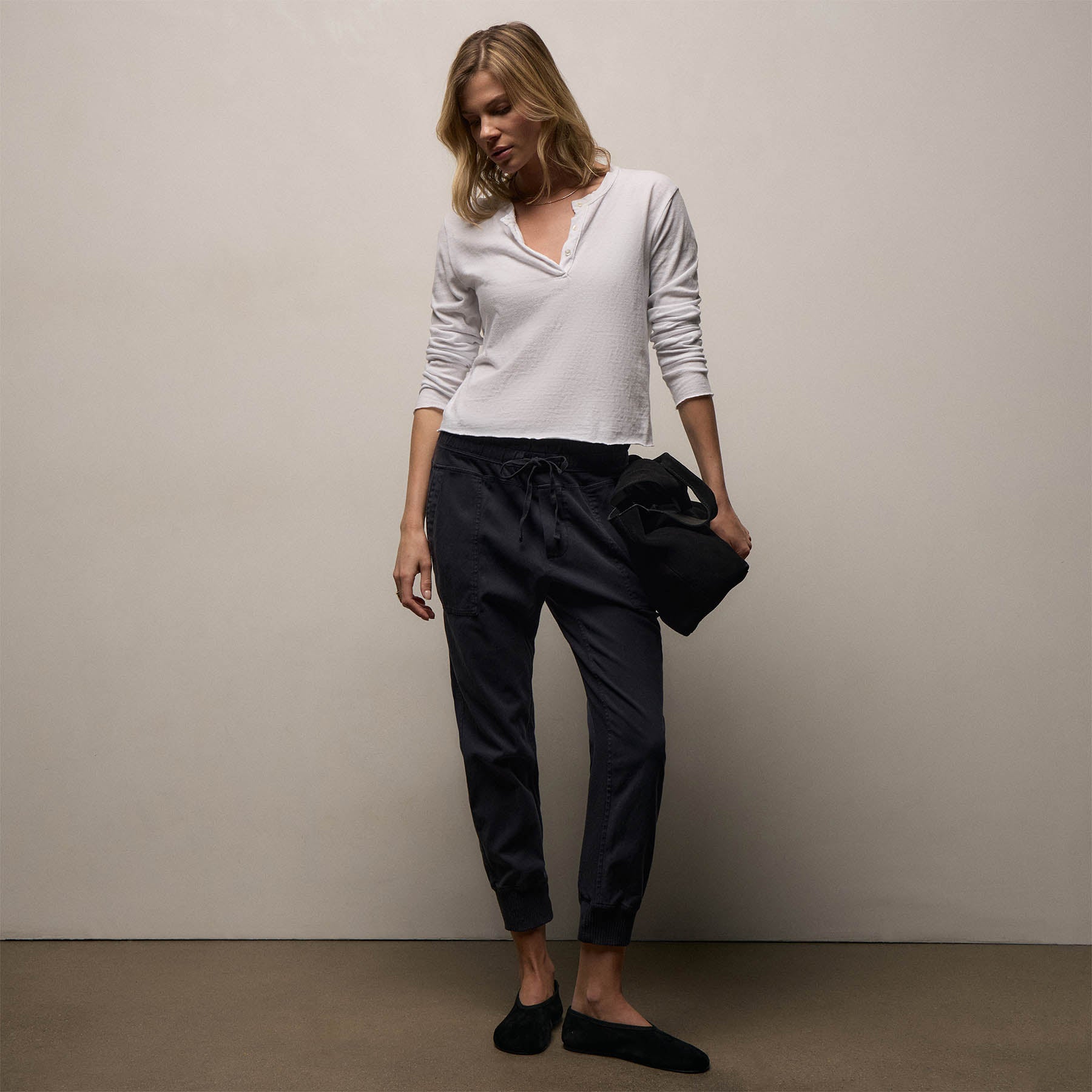 Mixed Media Pant in French Navy | James Perse Los Angeles