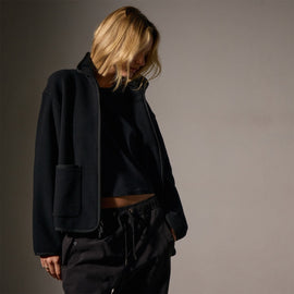 Wool Jersey Zip Up Jacket in Black | James Perse Los Angeles