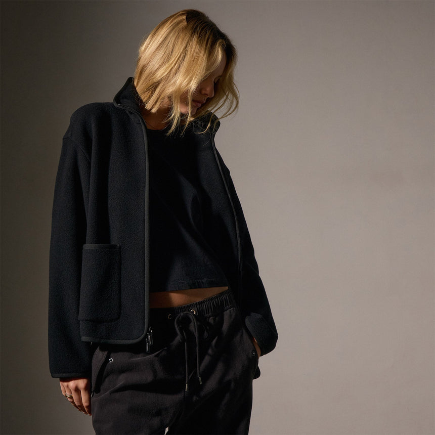 Wool Jersey Zip Up Jacket in Black | James Perse Los Angeles