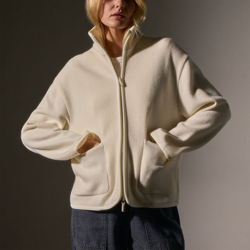 Wool Jersey Zip Up Jacket in Ivory | James Perse Los Angeles