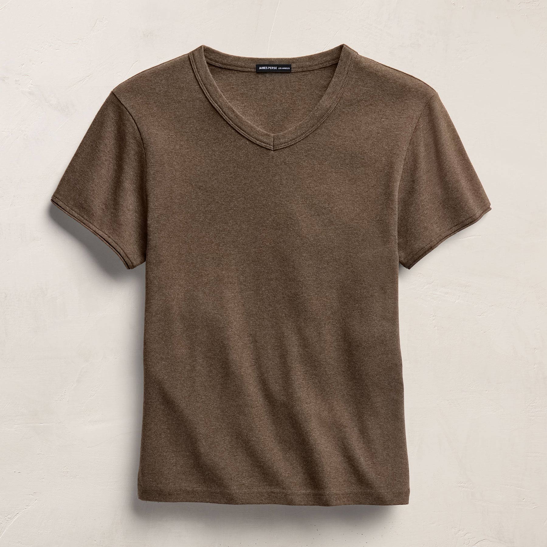 Compact Cotton Baby V Tee in Brown Melange | James Perse Los Angeles