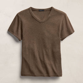 Compact Cotton Baby V Tee in Brown Melange | James Perse Los Angeles