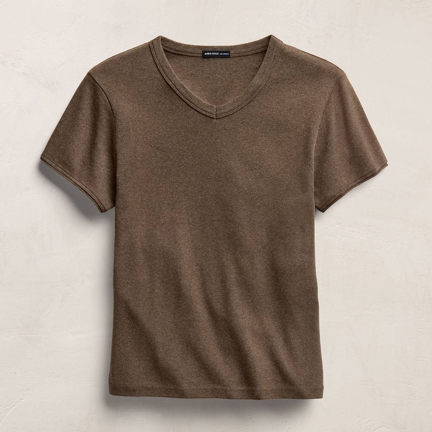 Compact Cotton Baby V Tee in Brown Melange | James Perse Los Angeles