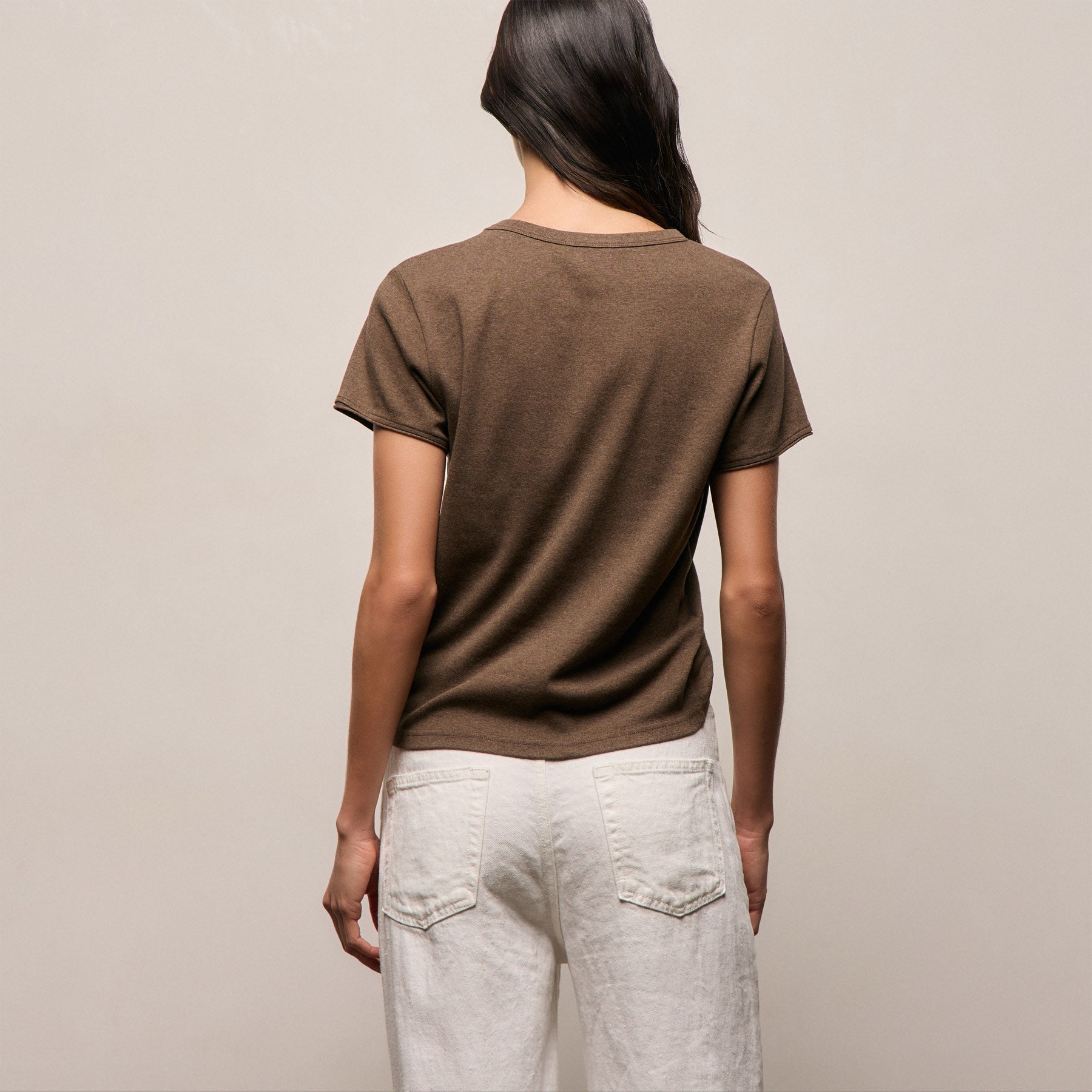 Compact Cotton Baby V Tee in Brown Melange | James Perse Los Angeles