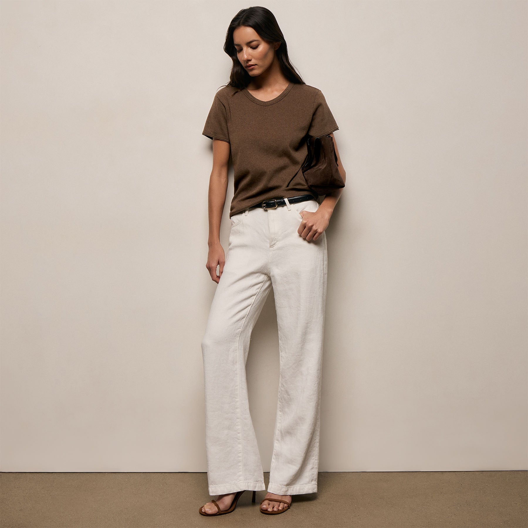 Compact Cotton Baby V Tee in Brown Melange | James Perse Los Angeles