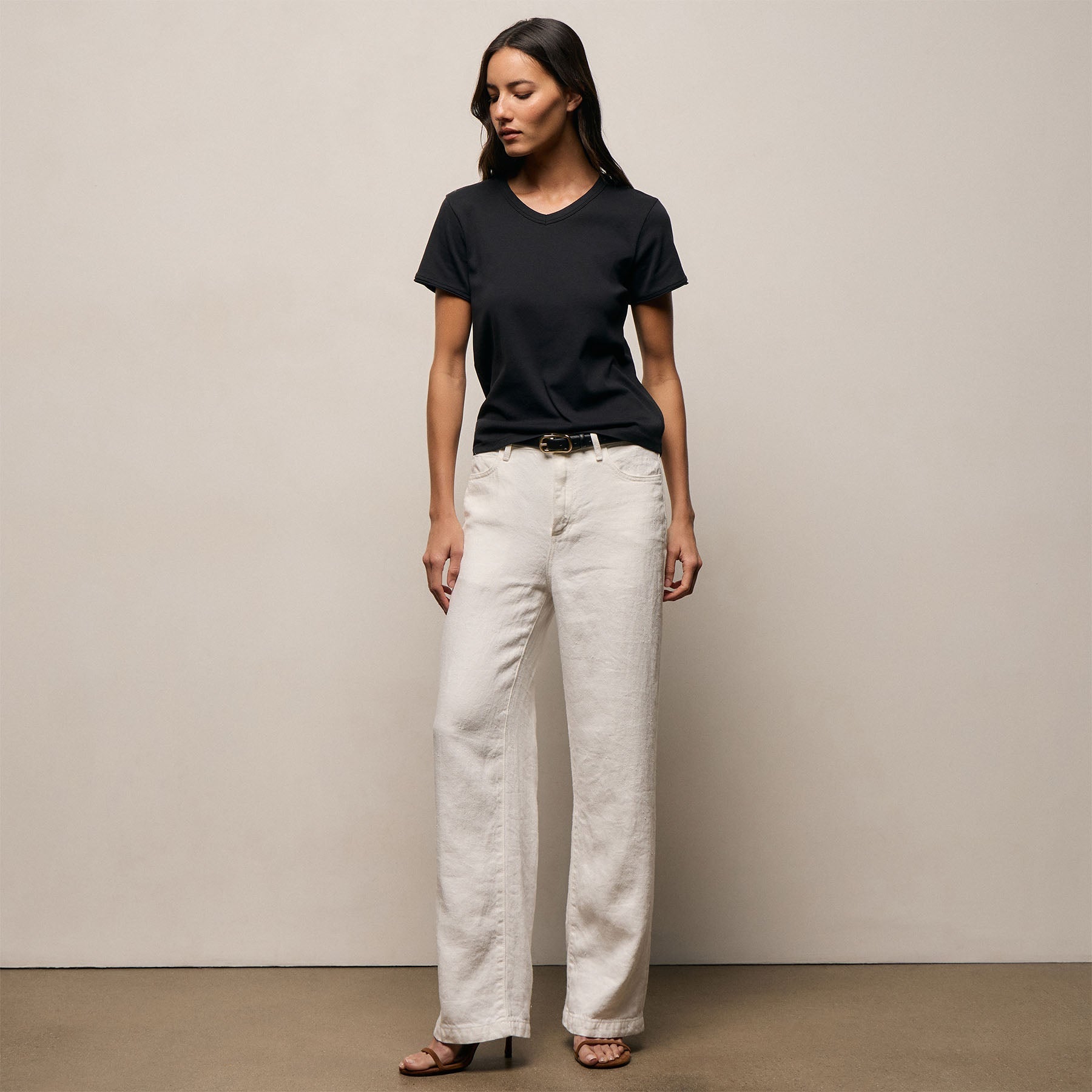 Compact Cotton Baby V Tee in Washed Black | James Perse Los Angeles