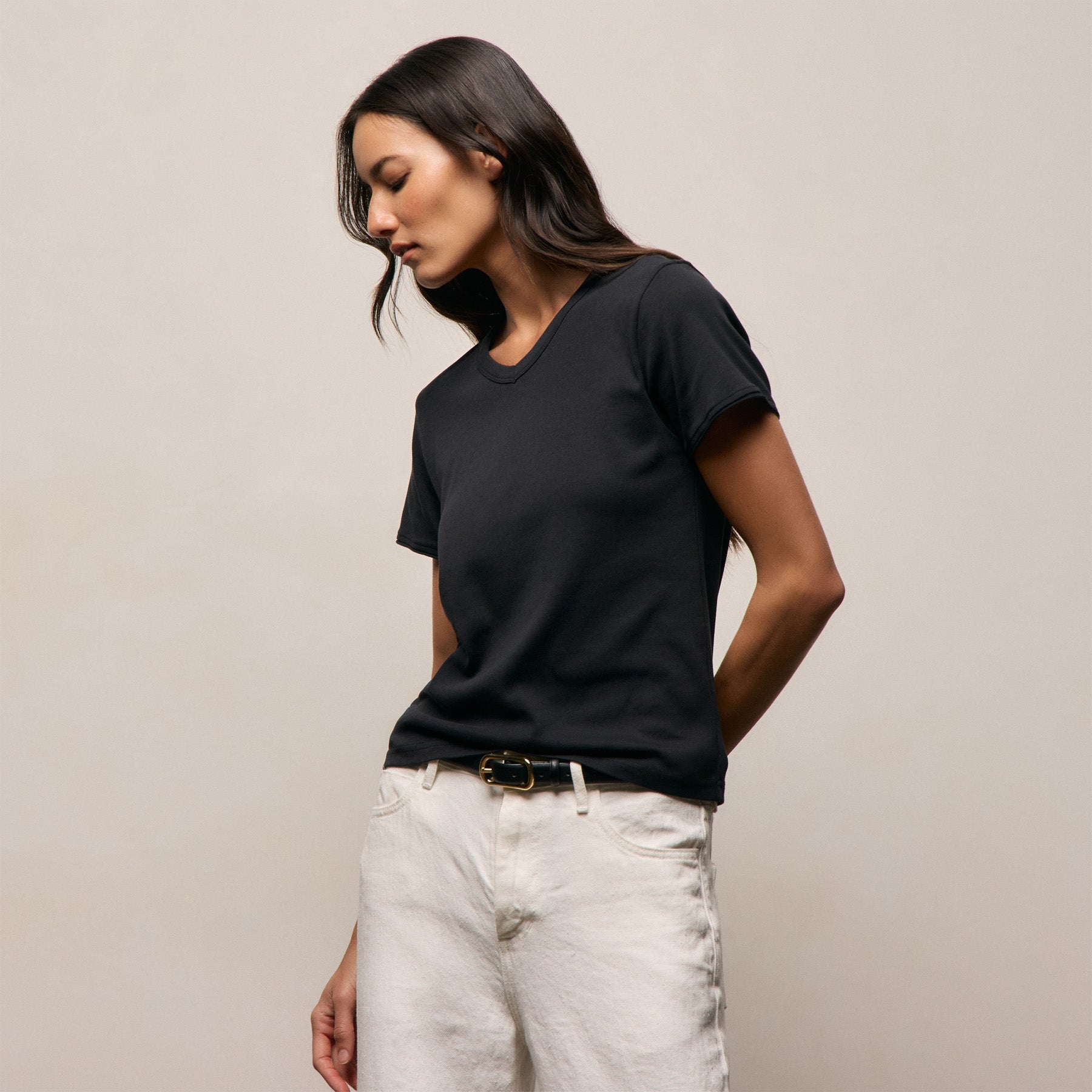 Compact Cotton Baby V Tee in Washed Black | James Perse Los Angeles