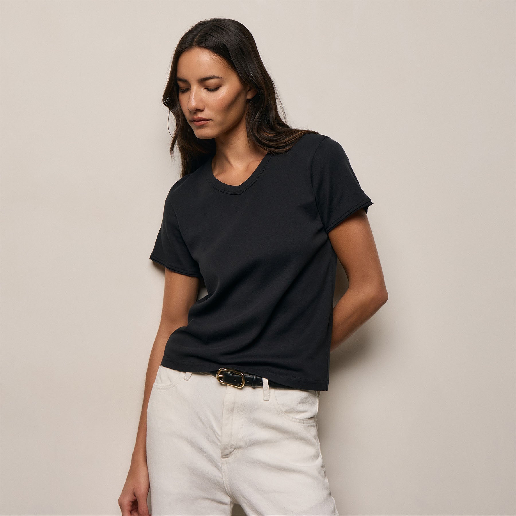 Compact Cotton Baby V Tee in Washed Black | James Perse Los Angeles