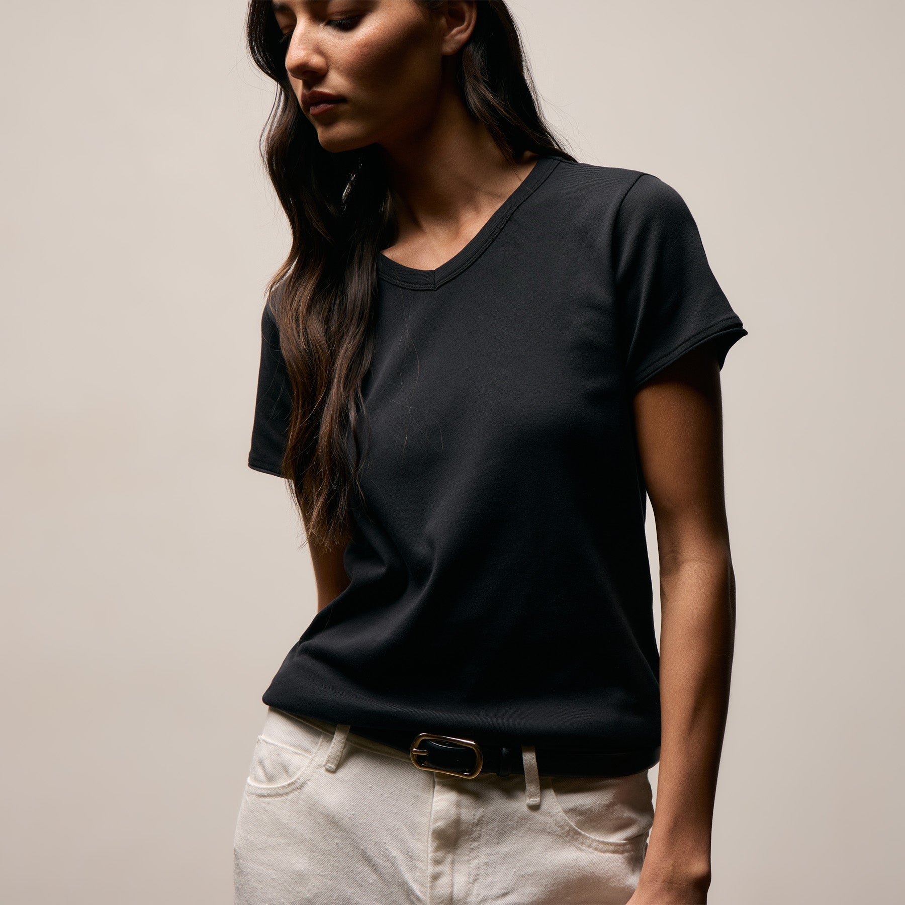 Compact Cotton Baby V Tee in Washed Black | James Perse Los Angeles