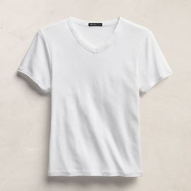 Compact Cotton Baby V Tee in White | James Perse Los Angeles