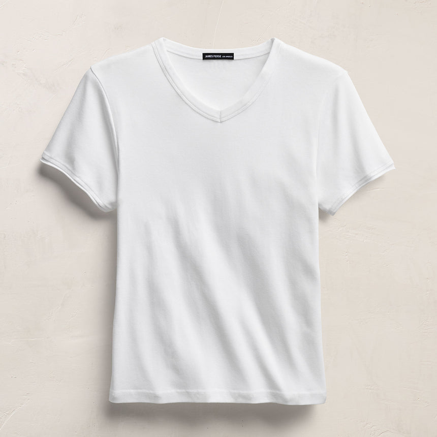 Compact Cotton Baby V Tee in White | James Perse Los Angeles