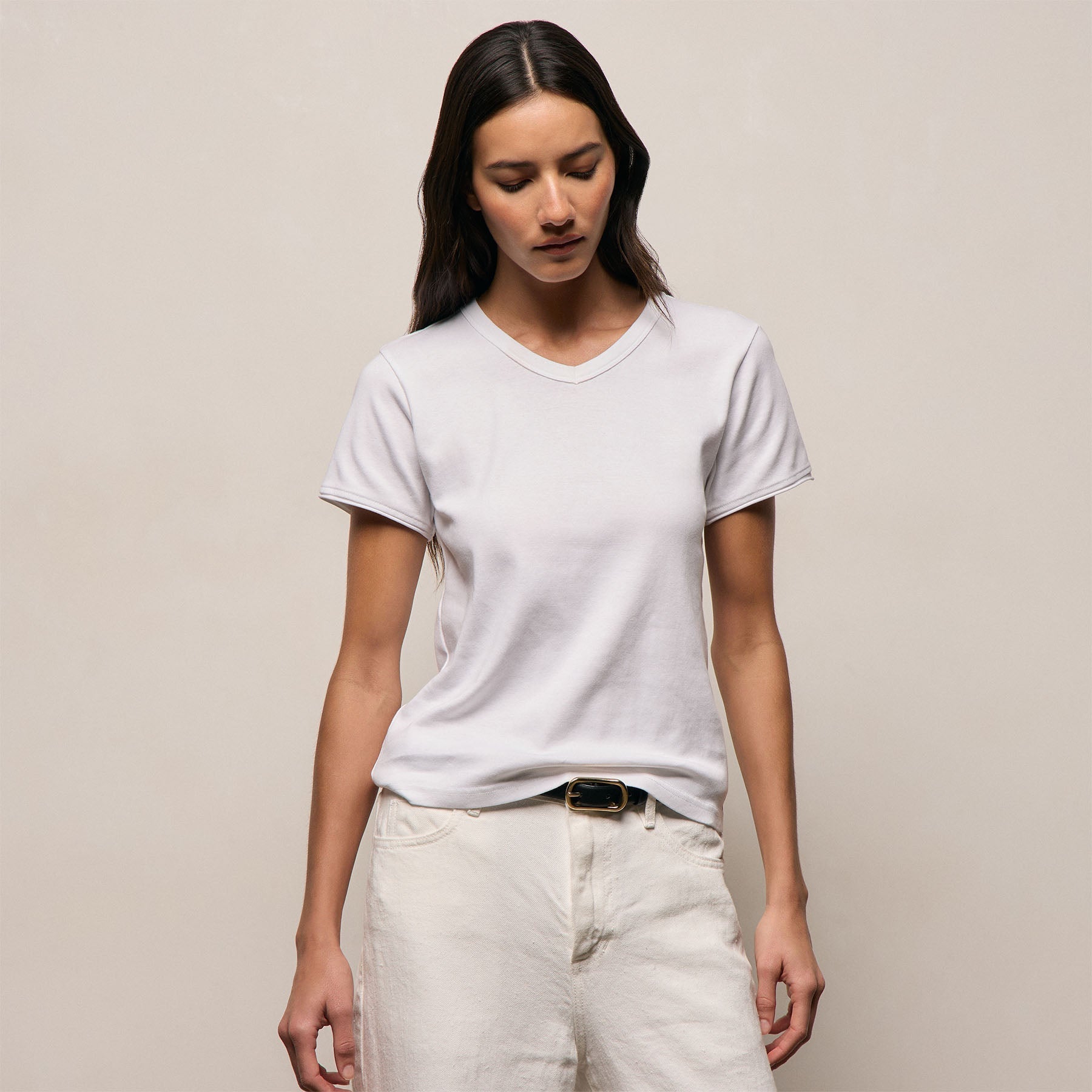 Compact Cotton Baby V Tee in White | James Perse Los Angeles