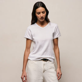 Compact Cotton Baby V Tee in White | James Perse Los Angeles